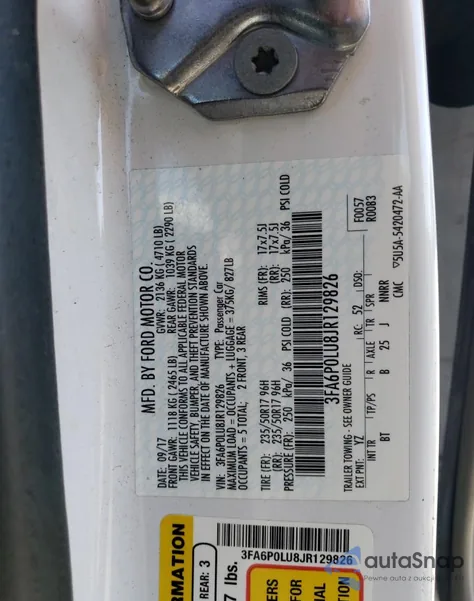 2018 Ford Fusion Se Hybrid z USA, uszkodzony, nr VIN 3FA6P0LU8JR129826